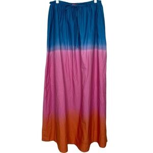 STAUD Tie Dye Maxi Skirt‎ Ombre Pink Blue Orange Cotton Womens L Beach Coastal